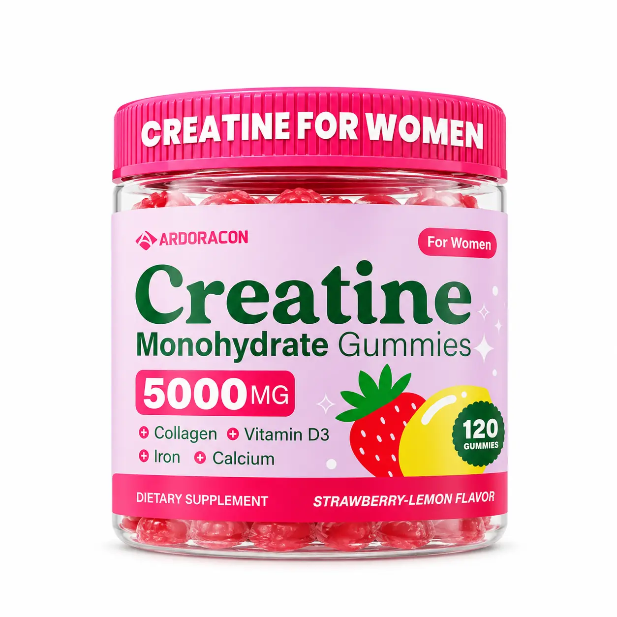 Creatina para mujer, gomitas de monohidrato de creatina con colágeno