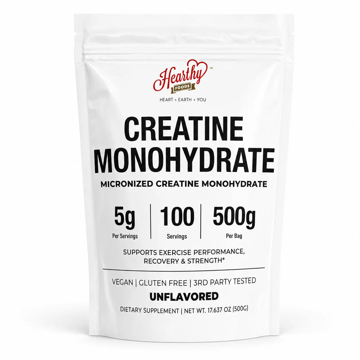 HEARTHY FOODS Polvo de Monohidrato de Creatina Micronizado