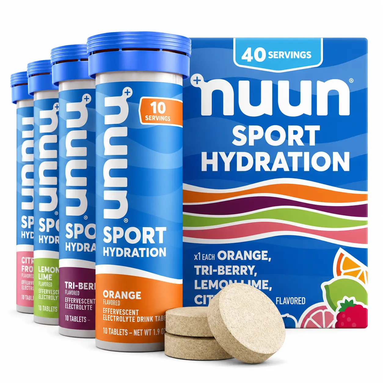 Tabletas de electrolitos deportivas Nuun Sport con magnesio, calcio, potasio, cloruro y sodio